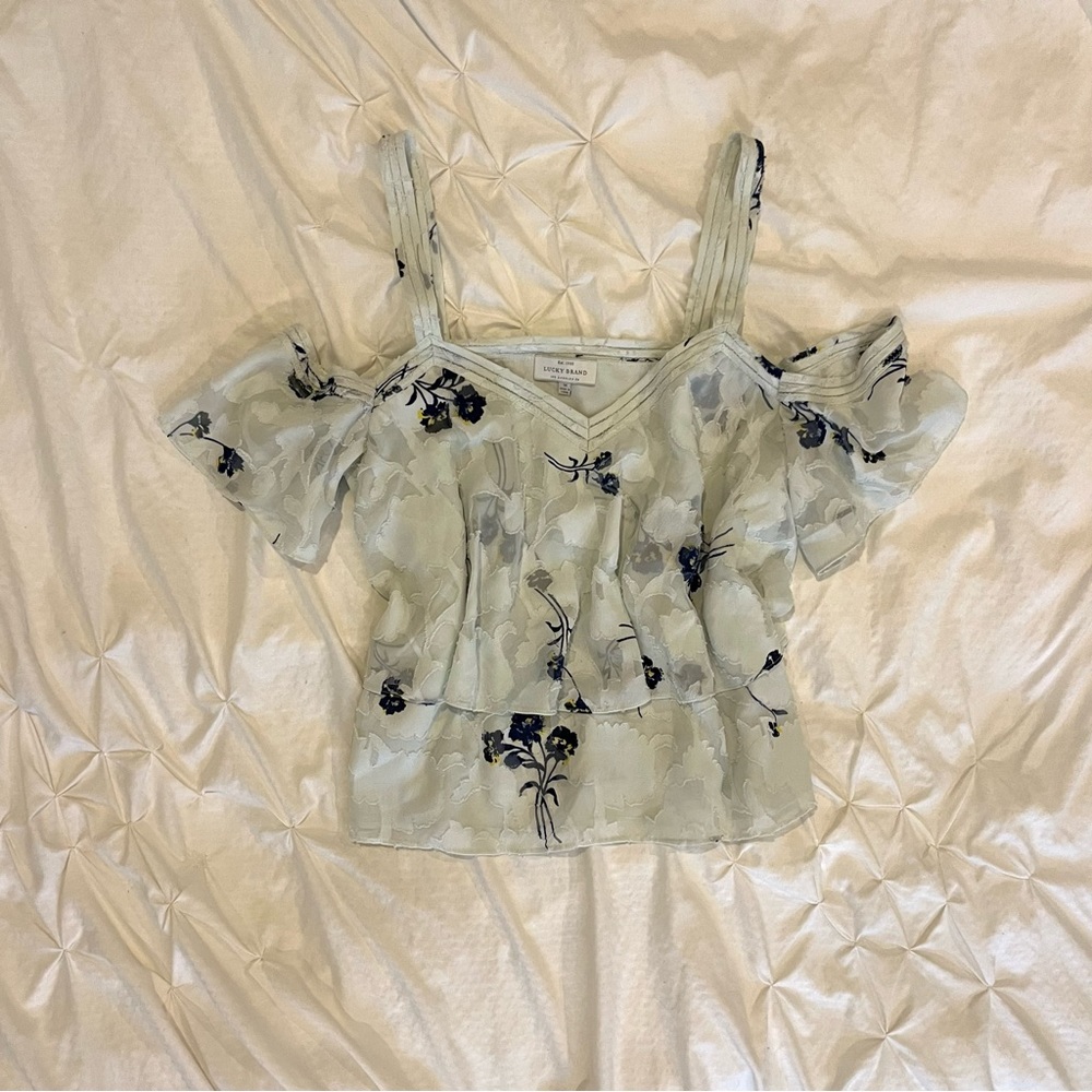 Lucky Brand Floral Cold Shoulder Top, Size M, Like New